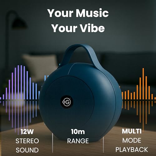 Image of OOGE Vibebox 6000 Bluetooth Speaker, 12W Portable Wireless Speaker with RGB Lights, 10H Playtime, Hi-Fi Sound, Type-C Charging, FM Radio, Pendrive & TF Card Support, Bluetooth 5.3 (Blue)
