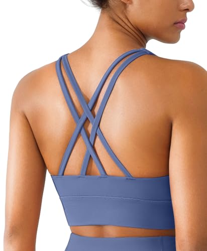Image of BRXL High Support Padded Sports Bra for Women Buttery Soft Criss Cross Back Strappy Workout Athletic Running Gym Bra Dark Blue