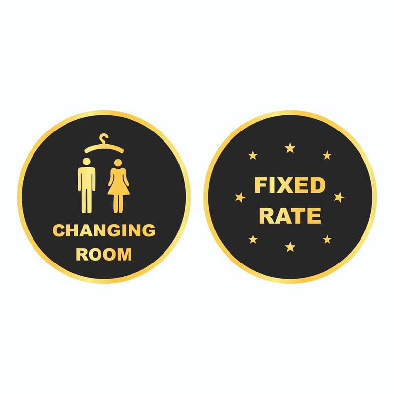 Self-Adhesive Black Golden High Grade Acrylic Changing Room/Fix Rate Sign for Business Shop Stores Cafes Shops Hospital School Office Hotel Company Malls - 1 Piece of Each