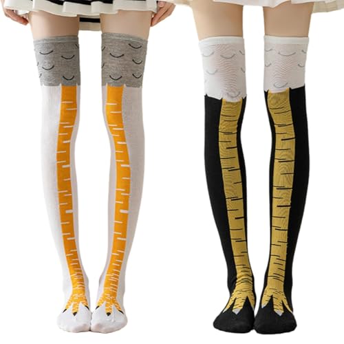 2 Pairs Chicken Leg Socks for Women Men Novelty Funny Chicken Feet Socks 3D Cartoon Animal Paw Over Knee High Stockings Breathable Cotton Polyester Crazy Hen Party Accessories for Cosplay Gifts