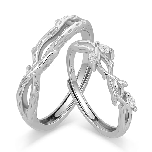 Meissa Alianzas Plate de Pareja Anillos de Compromiso Ajustables para Plata de Ley 925 Mujer 4,2mm con Circonitas & Hombre 5mm Juego Joyería Nupcial Regalo Boda Promesa (Juego de dos anillos)