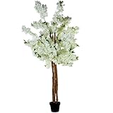 Künstliche Pflanze eines Kirschbaums mit 4 Stämmen aus PVC in Weiß, 180 x 30 x 30 cm