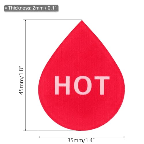 TOP-VIGOR 2 Paar/4 Stück selbstklebende Heiß-/Kaltwasser-Etiketten, Acryl-Tropfenform, Aufkleber für Armaturen, Waschbecken, Rot/Blau