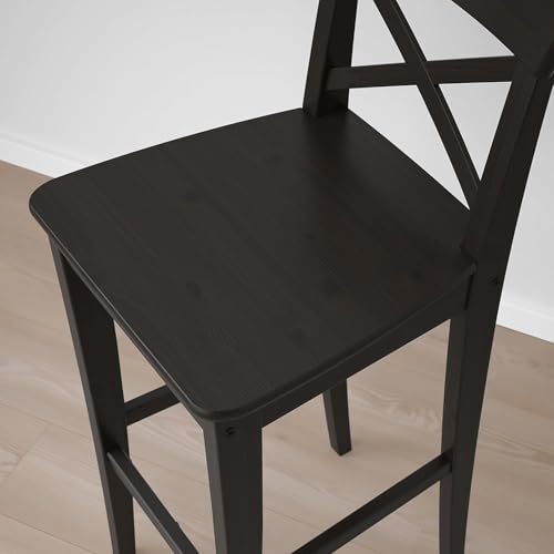 Image of Solid Wood Bar Chair Set of 2 | Wooden Bar Stool for Kitchen Counter, Breakfast Table, Cafe & Home Bar | Cross Back Tall Chair with Footrest | 74 cm Seat Height | Dark Walnut Finish