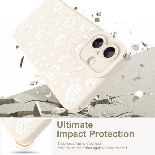 Image of Designed for iPhone 16 Case, Cute Rose Flower Floral Pattern Design, Slim Soft TPU Liquid Silicone Protective Cover for Women Girls - White