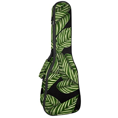 Sac de rangement pour ukulélé soprano et concert noir avec motif de feuilles tropicales