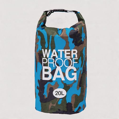 Bolsa seca camuflada de 20L, diseño Roll-Top, adecuada para kayak, rafting, natación y pesca - Camuflaje azul claro