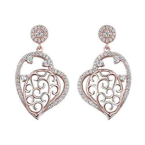 Boucles d'oreilles cœur rose et branche dorée cadeau idéal femme