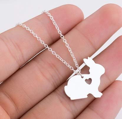 Rabbit necklace, with heart shape, in an organza gift bag, Silver - Image 4