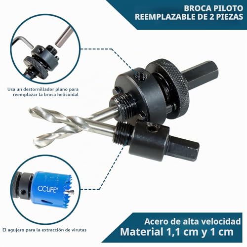 Miniatura 4 de Cclife 18 Piezas Juego Coronas Perforadoras, Sierras De Broca Ø 22-64 Mm Profundidad Corte De 38 Mm, Para Taladrar Metal, Bi-Metal, Madera, Acero Inoxidable