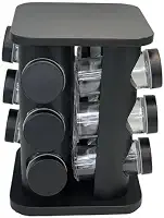 Porta Tempero Condimentos Giratório Preto Com 12 Potes 85ml
