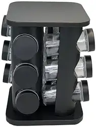 Porta Tempero Condimentos Giratório Preto Com 12 Potes 85ml