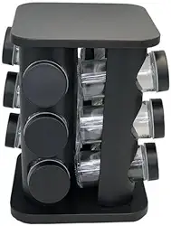 Porta Tempero Condimentos Giratório Preto Com 12 Potes 85ml