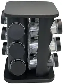 Porta Tempero Condimentos Giratório Preto Com 12 Potes 85ml