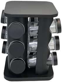 Porta Tempero Condimentos Giratório Preto Com 12 Potes 85ml