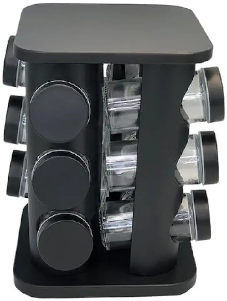 Porta Tempero Condimentos Giratório Preto Com 12 Potes 85ml