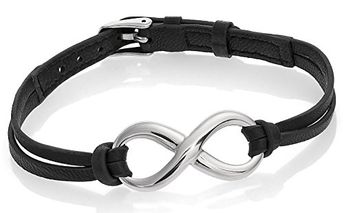 Regetta Jewelry Casual Unisex Infinity Love Black Leather Rope Bracelet Stainless Buckle Clasp