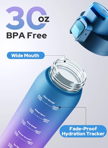 Image of Opard Zip 30oz Plastic Water Bottle Dishwasher Safe, Leakproof Flip-Top Lid, BPA Free Tritan, Wide Mouth Reusable Sports Water Bottle for Gym Hiking Commuting Outdoor Travel and School