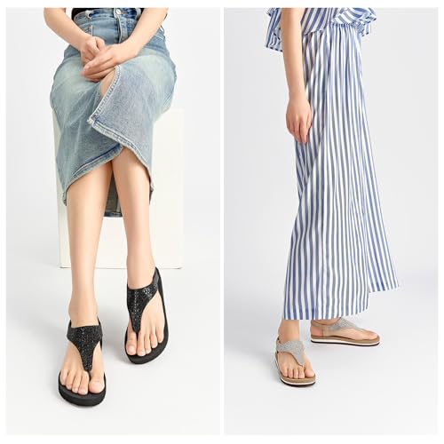 SelenePair Women's T-strap Thong Flat Sandals Summer Rhinestone Bling Elastic Yoga Mat Flip Flops2