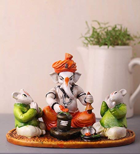 Lord Ganesha Shiva Pooja escultura detallada tallada a mano para decoración exclusiva