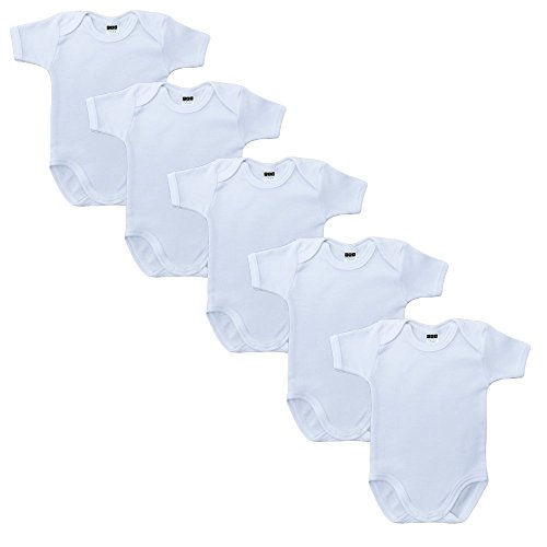 MEA BABY Unisex Baby Kurzarm Body aus 100% Baumwolle im 5er Pack, Baby Body Weiß, Baby Body Weiß für Mädchen, Baby Body Weiß für Jungen (62) Cover