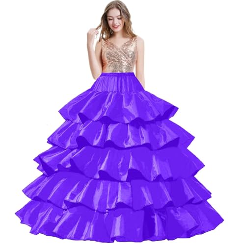 Enagua para Mujer, 4 Aros 5 Volantes Enaguas Crinolina, Largas Petticoat para Vestido de Novia Falda, Boda Accesorios, Cancan Underskirt, Enaguas con Cintura Elástica & Cordón & Velcro(Uva,32)