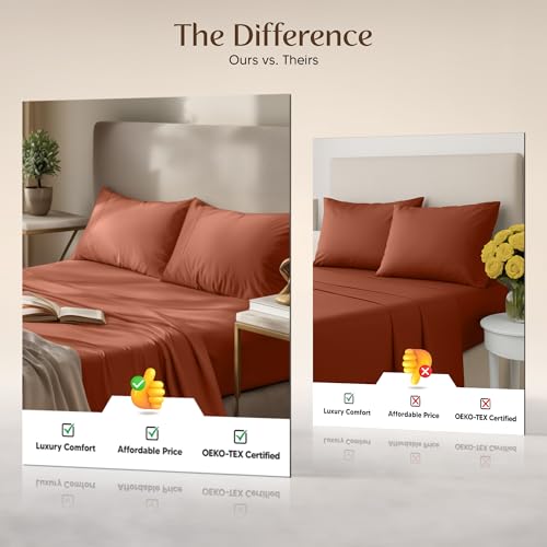 Image of Utopia Bedding Full Size Sheet Set - 4 Piece Bed Sheets, Soft and Breathable Microfiber, Includes 1 Fitted Sheet, 1 Flat Sheet and 2 Pillowcases - OekoTex (Orange)