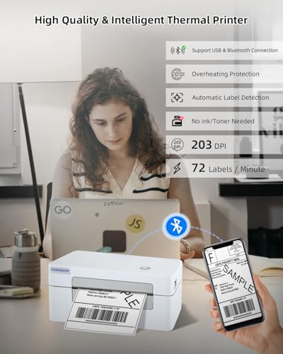 Image of Bluetooth Shipping Label Printer, 4x6 Thermal Printer for Shipping Packages, Thermal Label Printer for Small Business, Widely Used for Amazon, iPhone, Android, iPad, Windows, macOS (Gray)