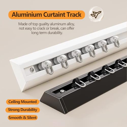 Barra de cortina de ducha telescópica ajustable, sistema de riel de aluminio negro de 10 pies, resistente y fácil instalación, divisor ultrafino que ahorra espacio para cortinas de baño