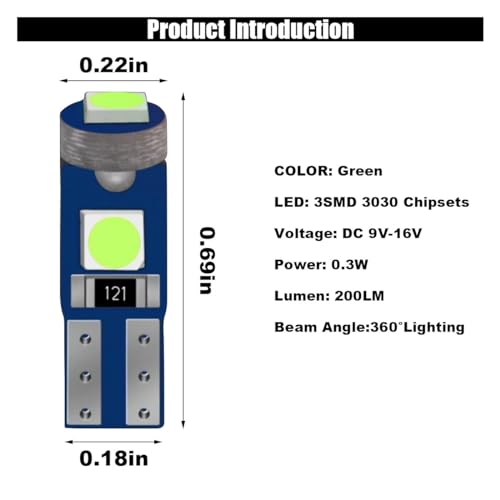 Image of GLSOWEE T5 LED Bulbs, 74 73 37 2721 LED Bulb 12 Volt Replacement, Green | 3030 SMD Bright Canbus Error-Free, Fit for Auto Car Gauge Cluster Dashboard Light Bulb Instrument Panel Indicator Lights Lamp