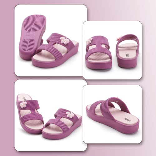 Image of DOCTOR HEALTH SUPER SOFT Women's EVA Platform Slide Slippers | Soft Cushioned Lightweight Anti-Skid Bathroom House Slippers | Floral Charm Comfort Slides for Indoor Outdoor Everyday Wear