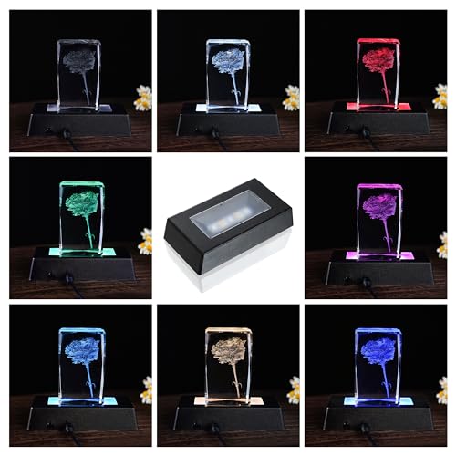 Image of ZEERSHEE LED Light Base for Glass Art 4.6 inch Light Base for Crystal Rectangle | USB or Battery Powered 3 Color Modes Flat Top Design Easy Push Control Night Light Function