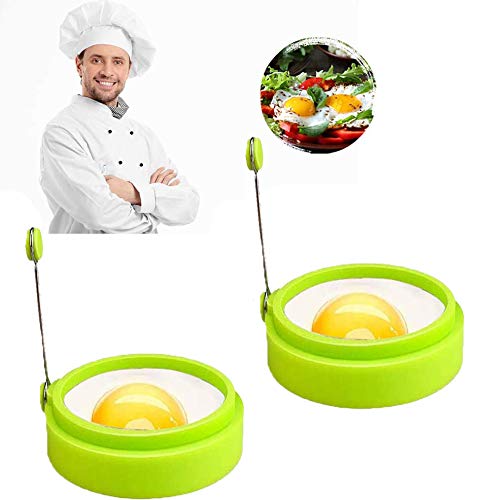 Shuban Set of 2 Egg Ring 100% Food Grade Silicone Non Stick Cooking Rings Perfect Fried Egg Mold or Pancake Breakfast Household Mold - Green