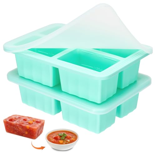 2PCS Contenitori Congelatore in Silicone con Coperchio 4x250ml – Stampo Porzioni per Zuppa, Brodo, Salsa e Pappa Neonato – Impilabili, Senza BPA, Facile Estrazione, Cooking e Meal Prep (Verde)