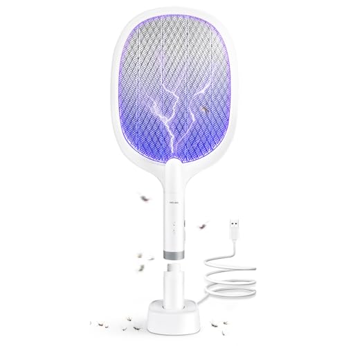Electric Fly Zapper 3000V Electronic Bug Zapper with Protective net Layer - Pest Control Mosquito and Insect Catcher Racket - Electric Fly Swatter for Indoor and Outdoor