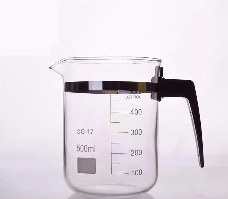 500ml Borosilicate Glass Measuring Beaker with Spout and Plastic Handle - Ideal for Lab and Kitchen Use