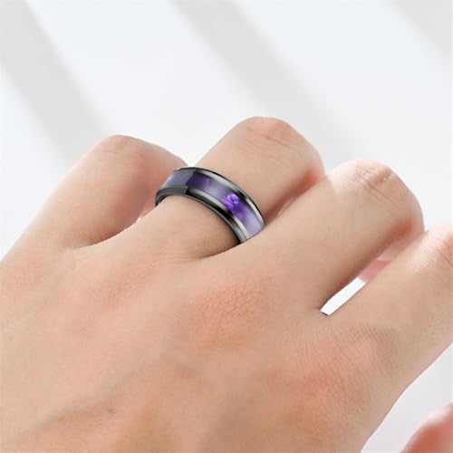 Custom Engraved Couples Promise Rings - Purple & Blue Titanium His & Hers Wedding Bands, CZ Engagement Ring for Her, Size 5-132