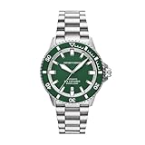Emporio Armani Montre Homme, Mouvement Automatique Trois Aiguilles Date et Boîtier 42 mm avec bracelet en acier inoxydable ou silicone, Ton argent et vert forêt