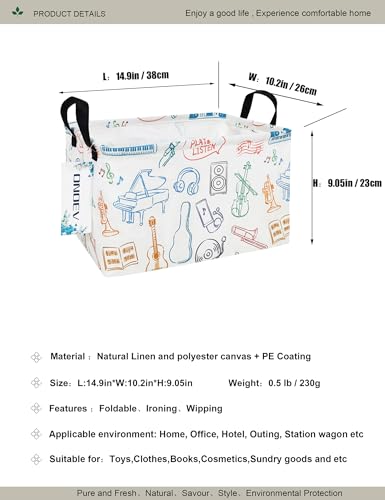Image of Rectangular Folding Laundry Basket,waterproof Canvas Basket,gift basket,Suitable for children's room,Clothes,Toys Storage(musical instrument)