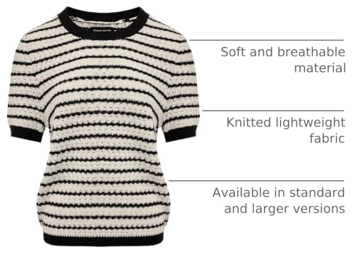 Image of URBAN REVIVO Women's Short Sleeve Sweaters Crewneck Knit Tops Casual Striped 2025 Trendy Soft Summer Blouses