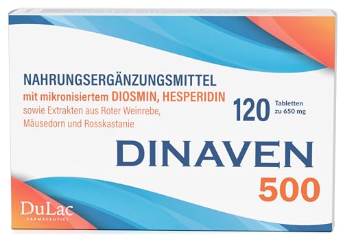 Dulac Dinaven 500 Nahrungsergänzung für Schwere und Geschwollene Beine 120 Tabletten für Venen und Lymphdrainage Beine Ideal bei Krampfadern mit Diosmin und Hesperidin Made in Italy