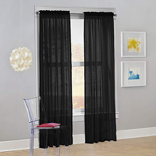 Decotex Set of 2 Sheer Voile Transparent Window Panel Curtain Drapes (54" W X 120" L, Black)