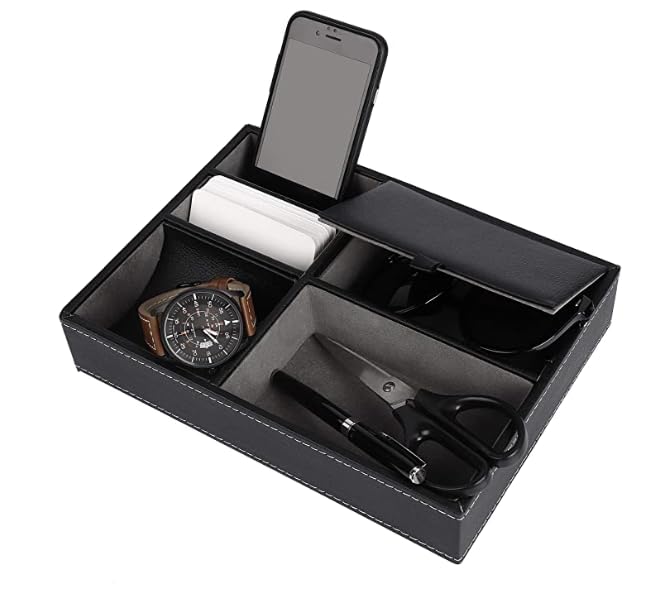 GIRAFEDA Valet Tablett Taschenleerer Nachttisch Organizer Schwarz Schlüsselablage 5 Fächer Schreibtisch Organizer Tablett 25.5 x 18.5 X 5cm...