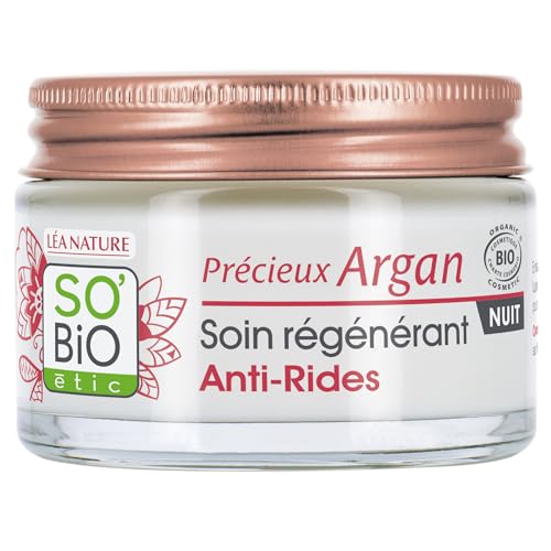 LÉA NATURE SO BiO étic| Soin Régénérant Anti-rides Nuit – Précieux Argan | Peau plus ferme et rebondie | Rides réduites | Huile d’Argan Bio | 99% d'origine naturelle | Made in France| 50 ml