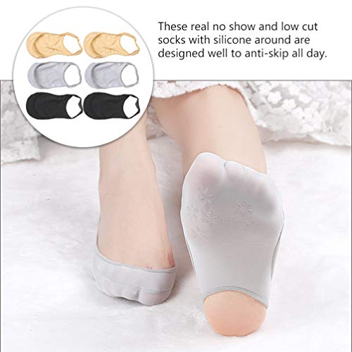 EXCEART 3 Pairs No Show Sling Back Socks Ball Of Foot Cushion Socks Low Cut Liner With Sling No Show Padded Half For Heels (Grey+Black+Complexion)4