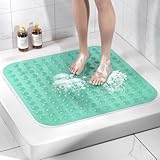 HITSLAM Alfombrilla Ducha Antideslizante, 53X53cm Alfombrilla Bañera Antideslizante con Ventosas, Lavables a máquina Alfombrilla Baño, Suave en los pies, Verde