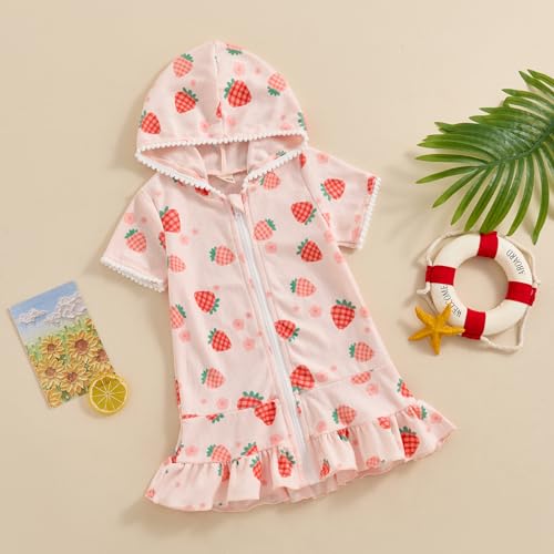 Generic Baby Girls Beach Cover Up Hooded Terry Swimsuit Coverup Toddler Zipper Towel Bathing Suit Bathrobe Pool2