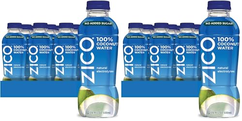 Zico 100% Coconut Water,NO added Sugar,Refreshingly Delicious,Hydration with Electrolytes,16.9 Fl Oz,(Pack of 24)