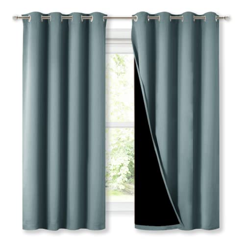 Image of NICETOWN 100% Blackout Curtains with Black Liners, Thermal Insulated Full Blackout 2-Layer Lined Drapes, Energy Efficiency Window Draperies for Bedroom (Greyish Blue, 2 Panels, 52-inch W by 63-inch L)