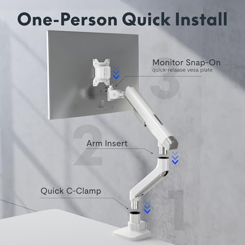 Image of FlexiSpot Single Monitor Arm, Premium Aluminum Monitor Desk Mount Fits Screen up to 39 Inches, Fully Adjustable Monitor Stand with C-Clamp & Grommet Base, Holds 6.61 to 26.46 lbs, White